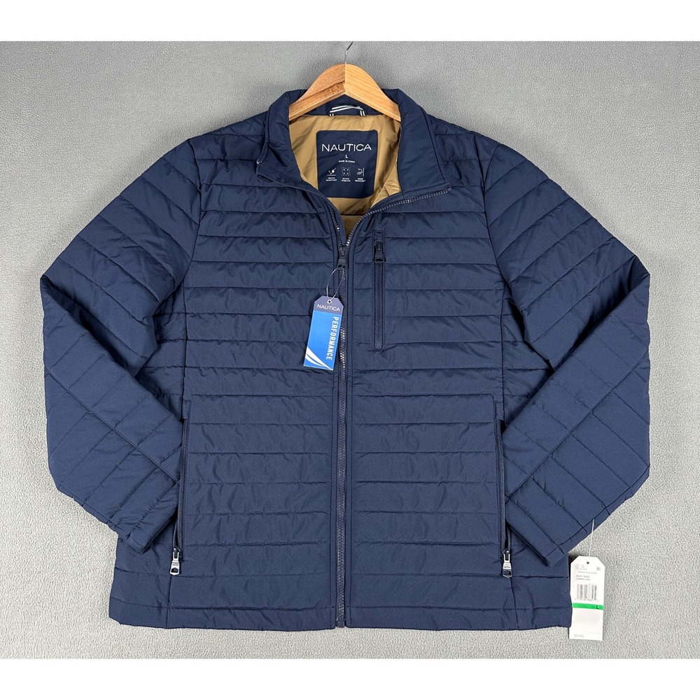 Nautica Puffer Jacket Mens Large Blue Performance Water Wind Resistant New